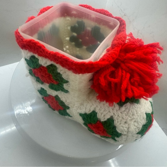 Vintage Granny Square homemade knit Christmas boot container - Picture 6 of 10